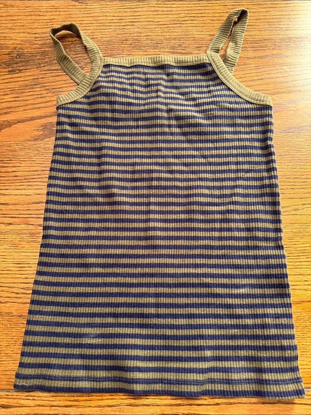 Old Navy Olive Green and Navy Striped Ribbed fitted Tank top layering piece M